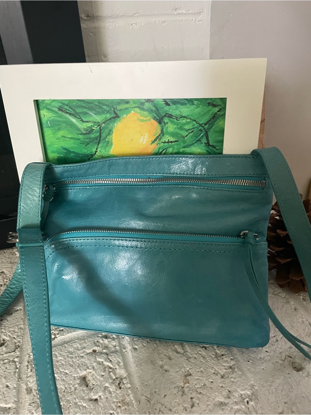 HOBO Teal Leather Crossbody Bag with Front Zip Pocket - Picture 7 of 11
